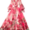 Palace Floral Maxi Dress Women Summer Holiday Long Dresses Shirt 2025 Spring Full Sleeve Single Breasted Pearls Party Vestidos